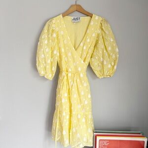Just Female Yellow Well Wrap Dress with White Accents